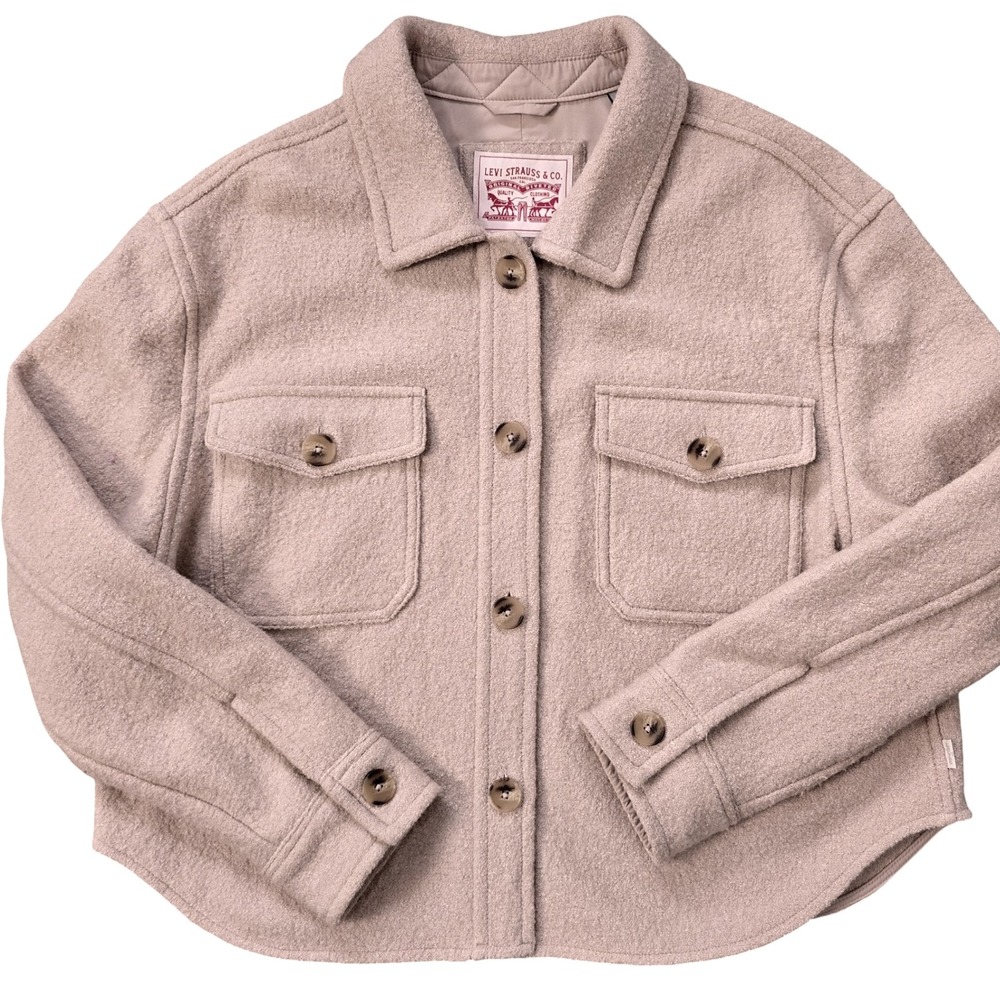 Levi's Womens L Wool Blend Beige Shacket Button Front Shirt Jacket Oversized‎